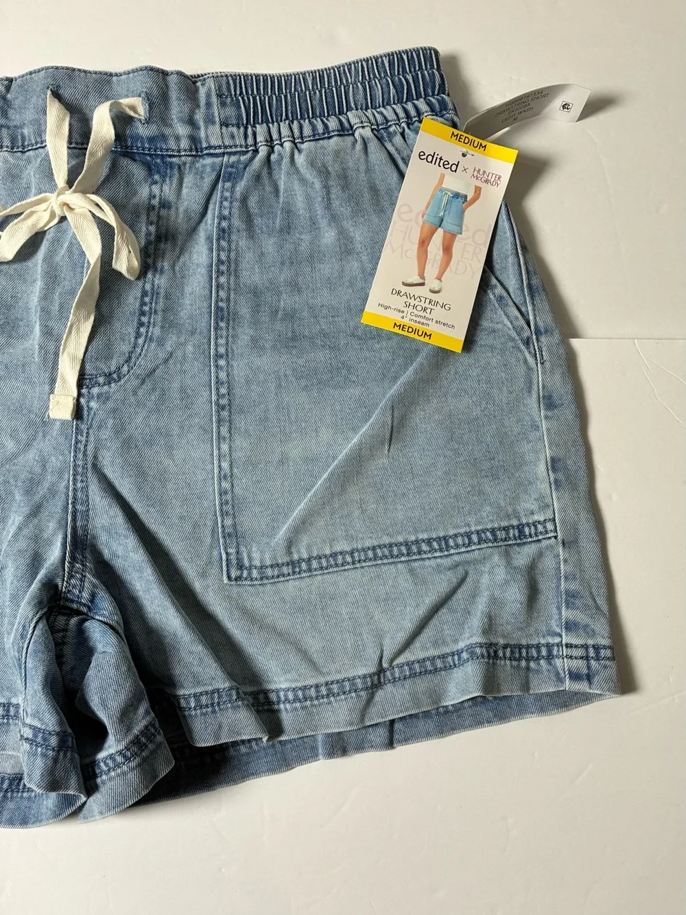 EditedLight Blue Drawstring Denim Shorts